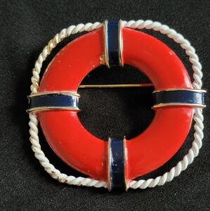 Vintage Nautical Red and Blue Brooch